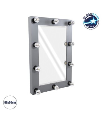 GloboStar® MAKEUP MIRROR-60x90-6 Μοντέρνος Καθρέπτης Μακιγιάζ με Πλαίσιο Φυσικού Ξύλου με Διακόπτη On-Off 10 x E27 AC220-240V - Μ60 x Π7 x Υ90cm - Γκρι Ανθρακί